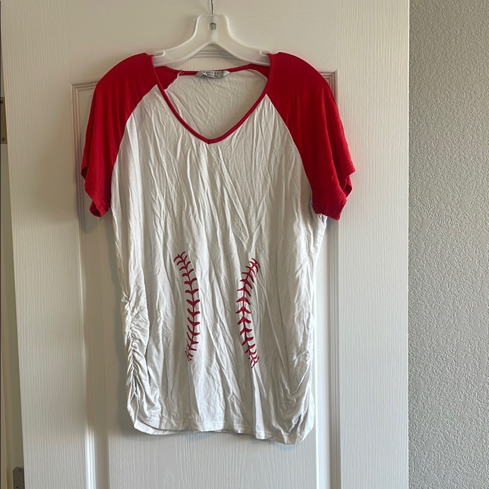 Red and White Women's Baseball Tee